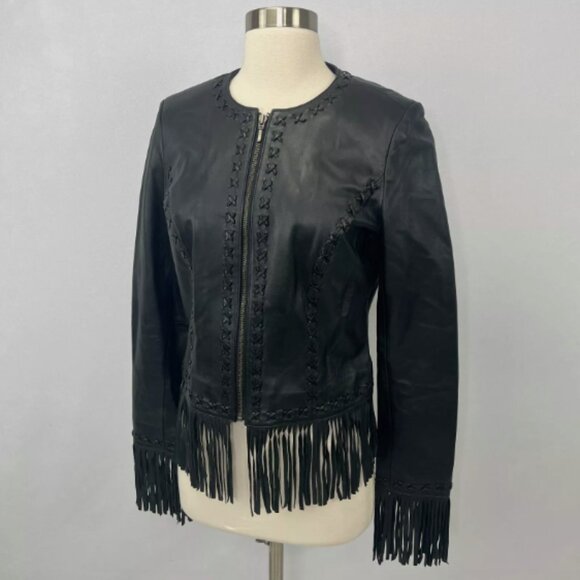 Vintage Cache Leather Fringe Crop Jacket - Picture 6 of 14